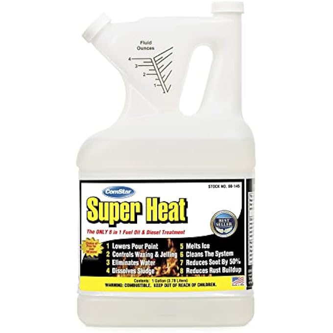Comstar SUPER HEAT, 8-IN-1 FUEL OIL TREATMENT, CONTROLS WAXING & JELLING, MELTS ICE, LOWERS POUR POINT, DISSOLVES SLUDGE, REDUCES SOOT, BACTERIA, WATER; CLEANS PARTS, MADE IN USA, 1 GALLON (60-145) - Image 1